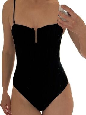 O is Black V-Notch One-Piece Swimsuit